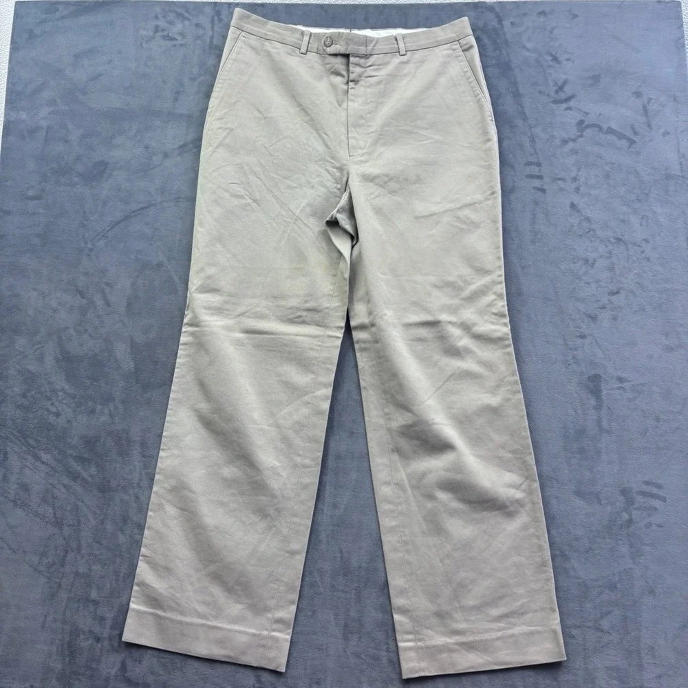 Vtg Khaki Chinos Straight Leg Cotton Twill Paul Stuart Trousers Tan 36x30